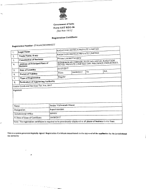 Government of India Form GST REG 06 Registration Certificate