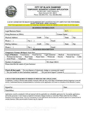 TEMPORARY BUSINESS LICENSE APPLICATION  Form