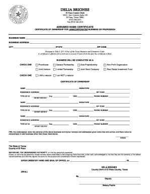 Assumed Names El Paso Tx  Form