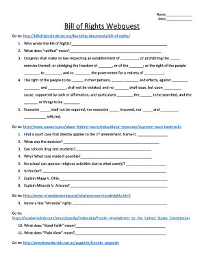 Bill of Rights Webquest Answer Key  Form