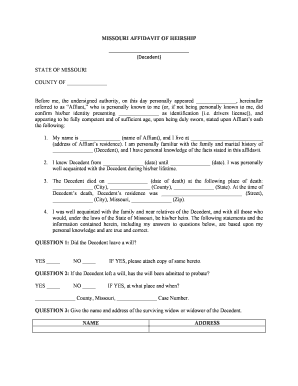 Missouri Affidavit of Heirship  Form