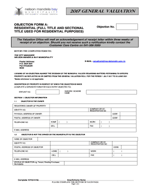 Municipal Valuation Objection Forms