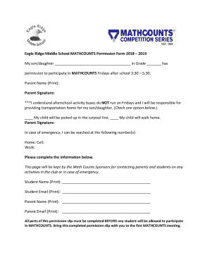  Eagle Ridge Middle School MATHCOUNTS Permission Form 2019-2024