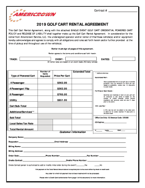  Golf Course Cart Rental Agreement Form 2019-2024