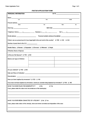Application for a Pastor  Form