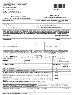 Elevator Work Experience Verification Form