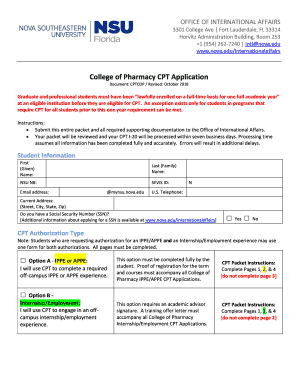  NSU College of Pharmacy CPT Application 2018-2024