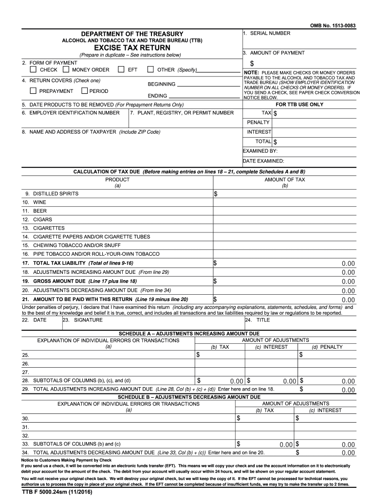  Excise Tax Return 2016-2024