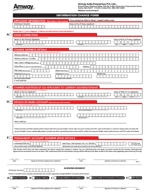 INFORMATION CHANGE FORM Amway in