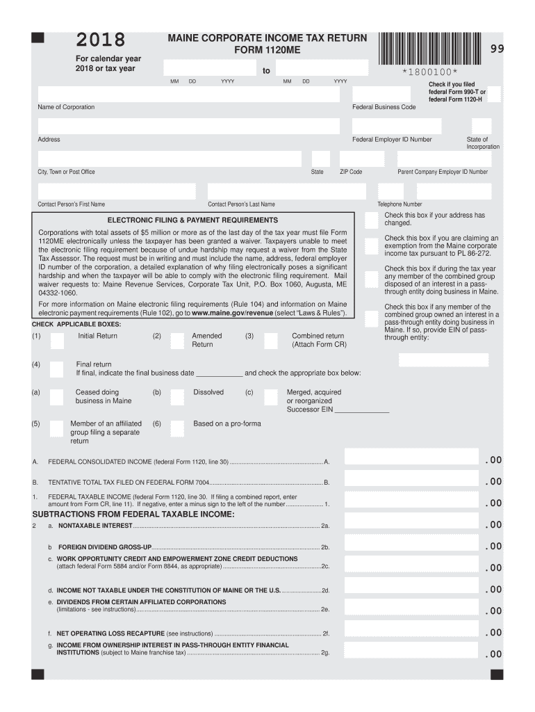  Maine Form 1120me Instructions 2018