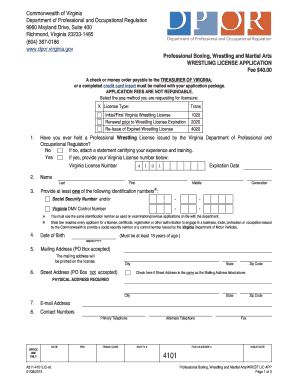 Professional Wrestling License Application  Form