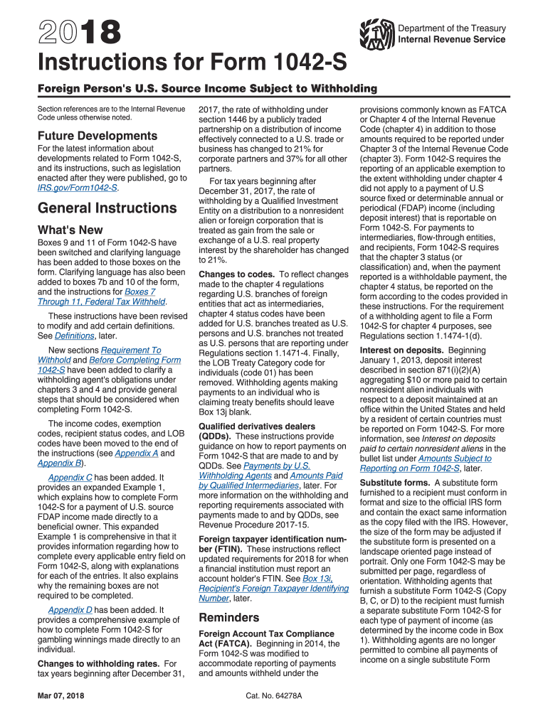  Online Form 1042s Instructions 2018