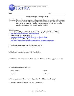 Gulf Coast Region Scavenger Hunt Answer Key  Form