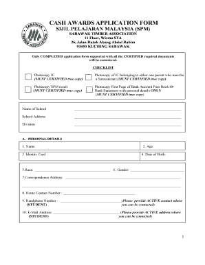 Sarawak Timber Association Cash Award  Form