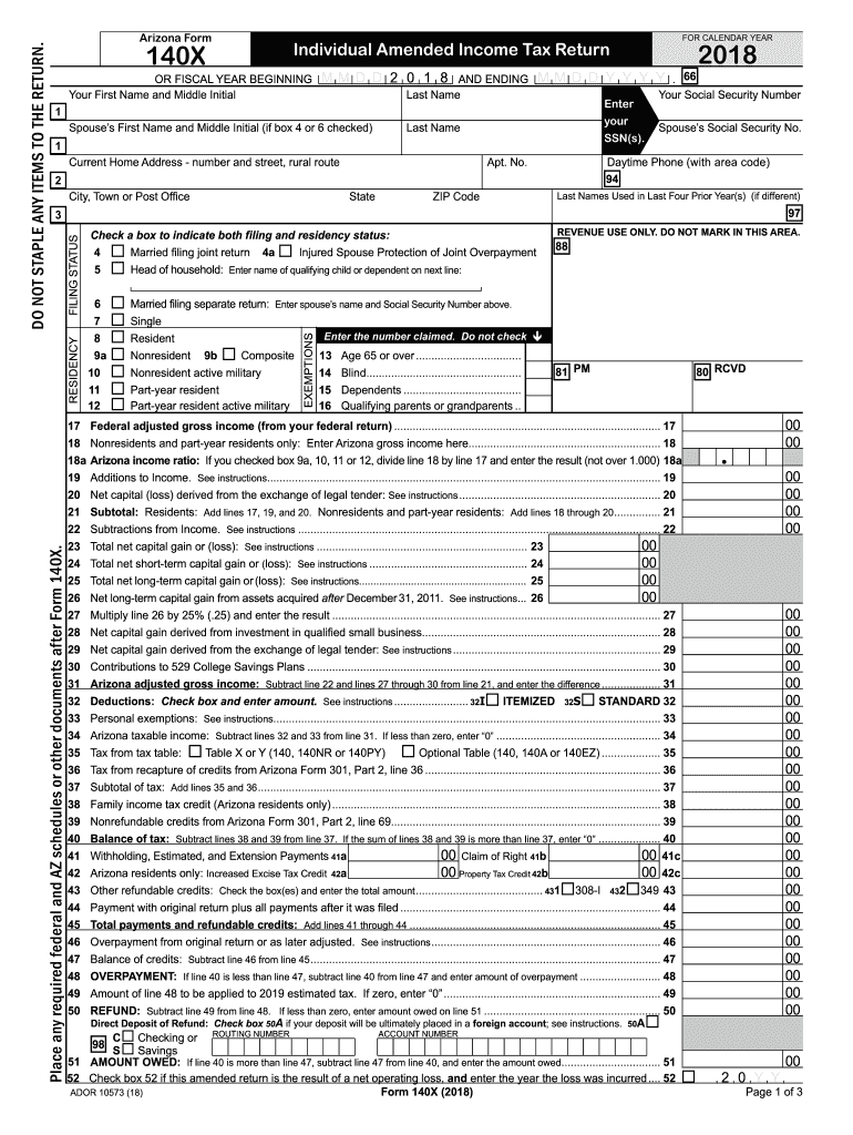  Arizona Form 140x 2018