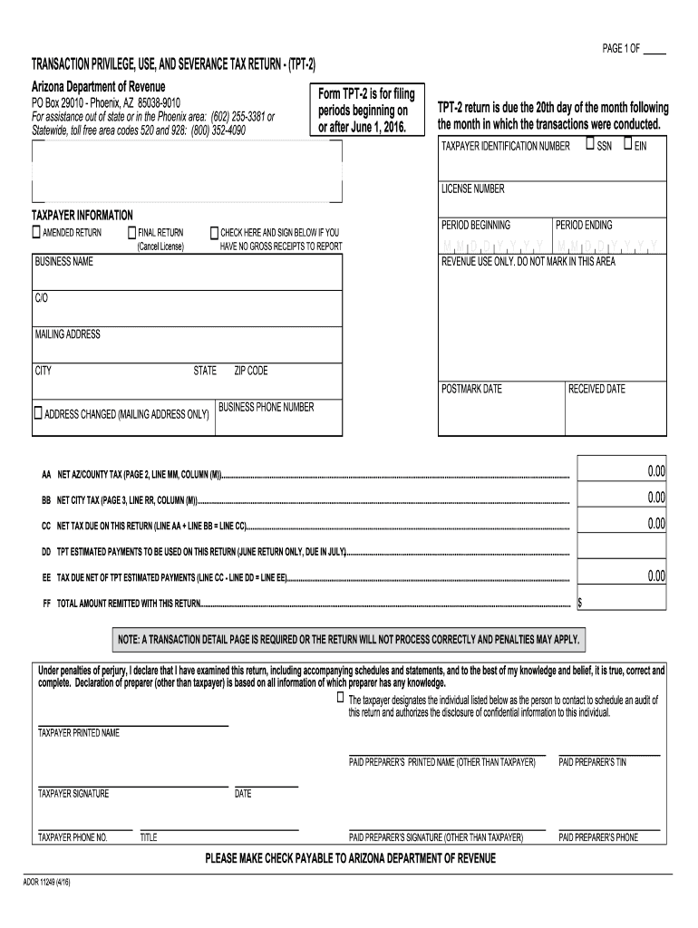  Tpt Form for Small Business in Az 2016