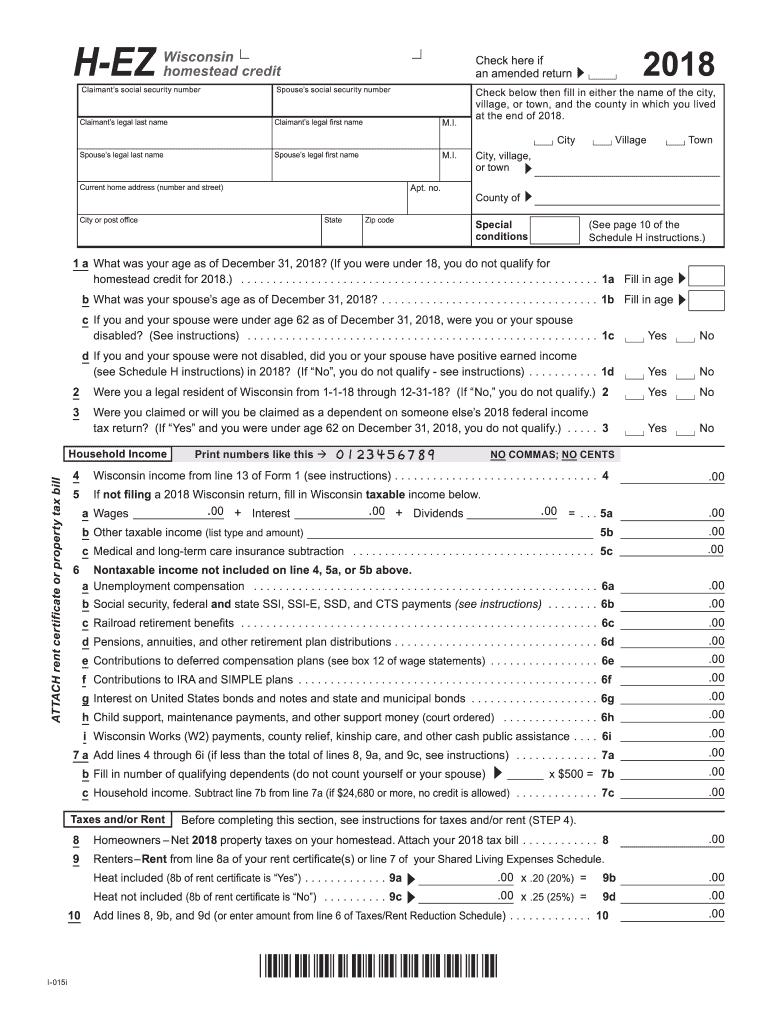  Wisconsin Homestead Credit 2018