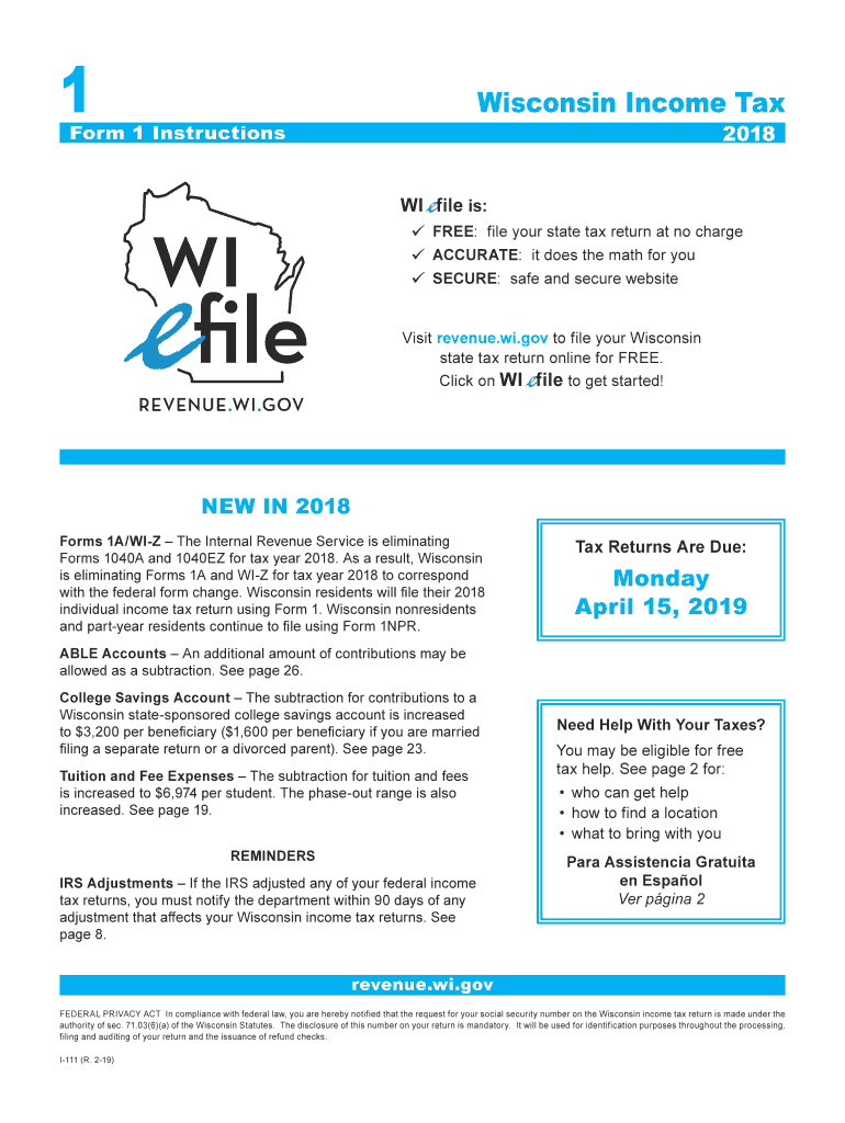  Wisconsin Form 1 Instructions 2018