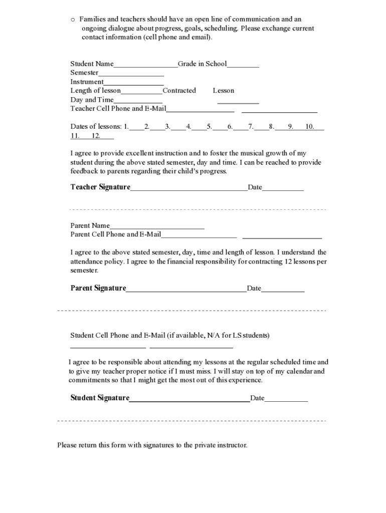 Princeton Day School Private Music Lesson Contract Pds Org  Form