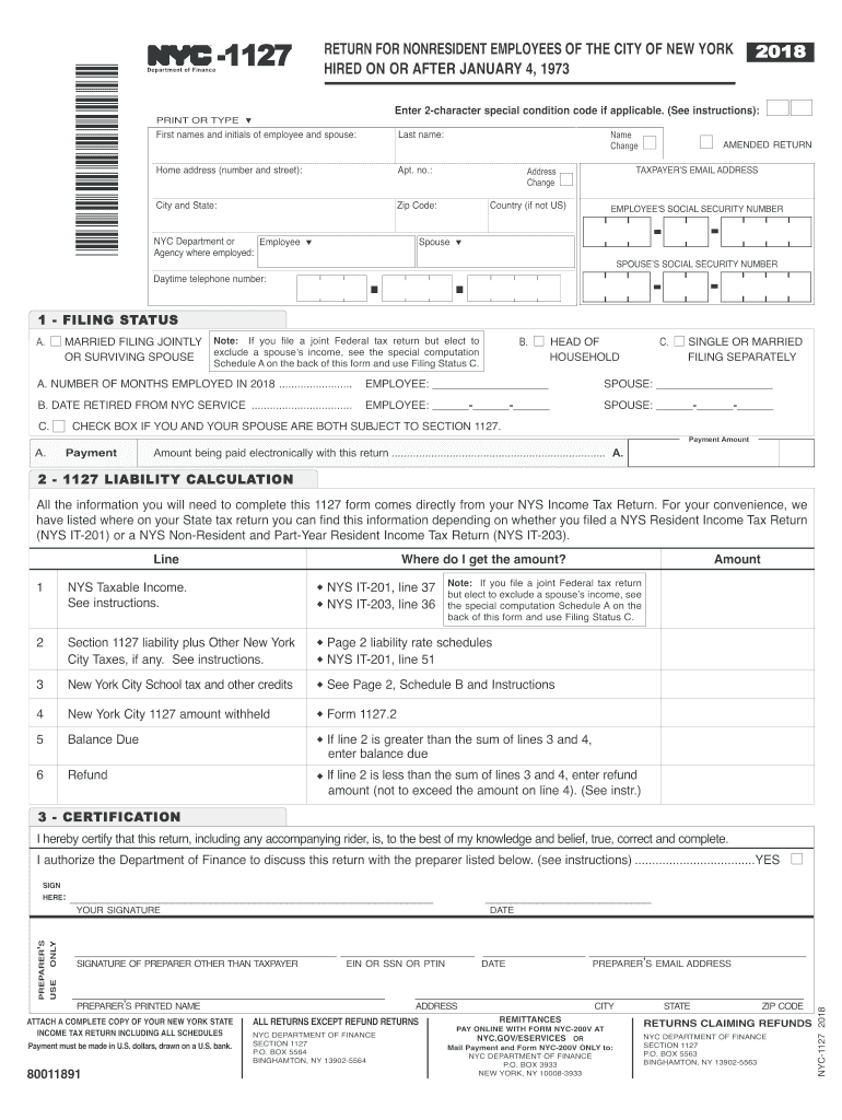 2018 Nyc Form 1127 Instructions Fill Out and Sign Printable PDF
