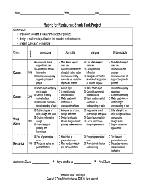 Shark Tank Project Rubric  Form