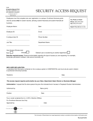 ECampus Security Access Request University of Rhode Island  Form