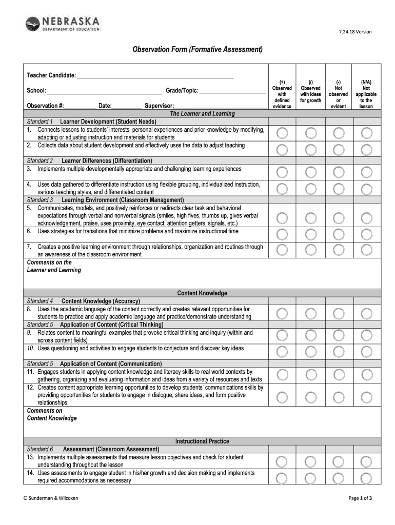 Observation Form Formative Assessment