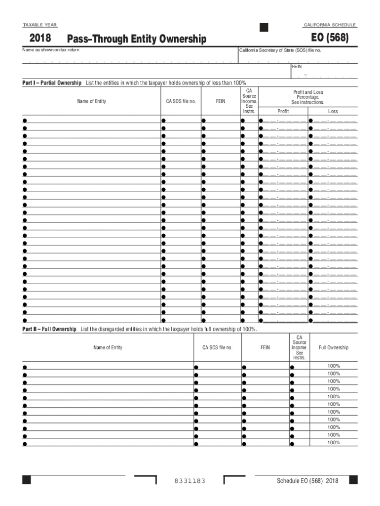  California Schedule EO 568 PassThrough Entity Ownership , California Schedule EO 568, PassThrough Entity Ownership 2018