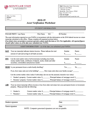  Verification Worksheet Independent Montclair State University 2018