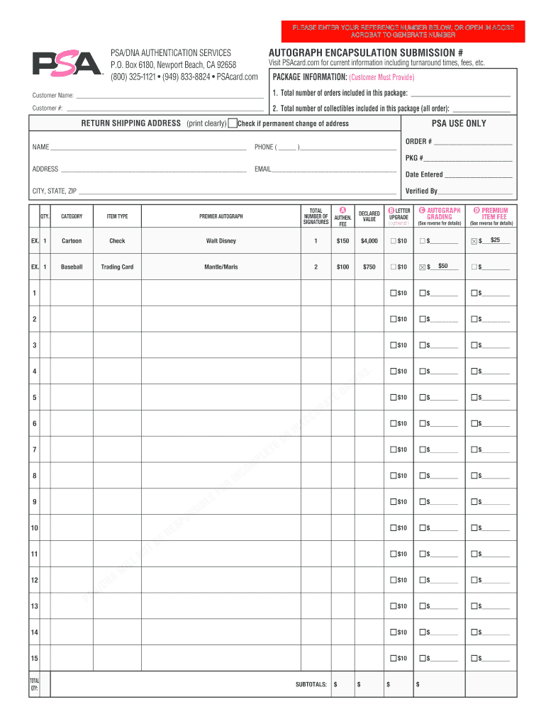 Psa Submission Form