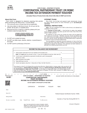  Form N 301 Rev Application for Automatic Extension of Time to File Hawaii Corporation Income Tax Return Forms Fillable 2018-2024