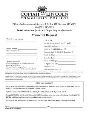 Enrollment Services Copiah Lincoln Community College  Form
