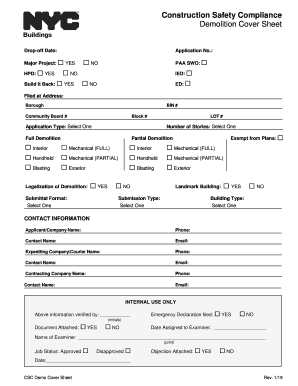 Construction Safety Compliance Demolition Cover Sheet  Form