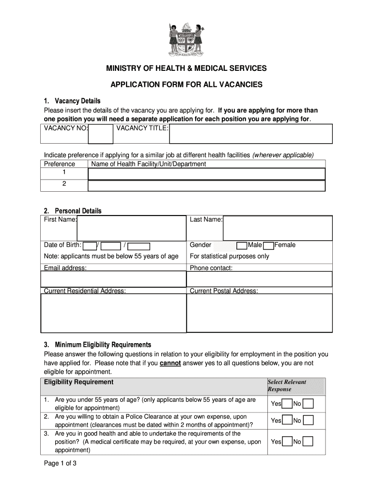 Ministry of Health Application Form