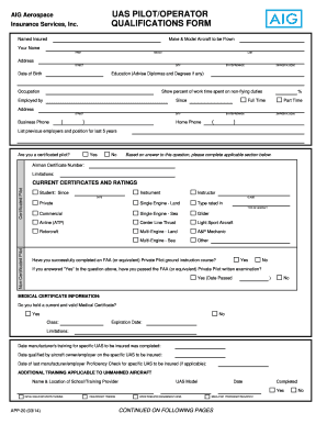 UAS Pilot Operator Qualification Form AIG