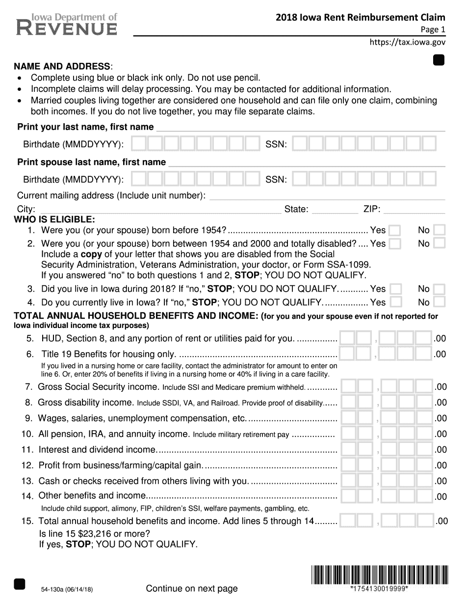  Iowa Rent Reimbursement Form 2018