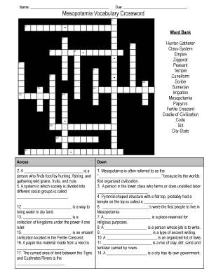 Mesopotamia Vocabulary Crossword Answer Key  Form