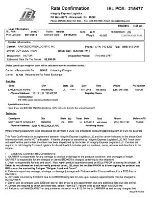 Rate Confirmation IEL PO# 215477 AAA Dedicated Logistic  Form