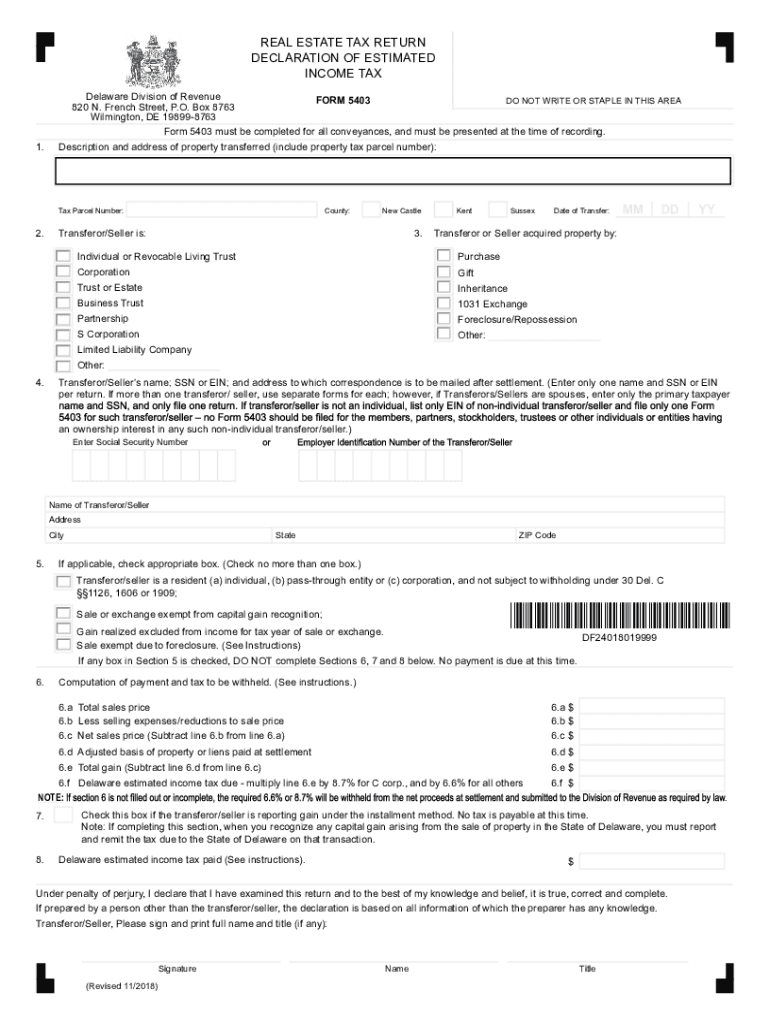 Delaware Estimated Tax 20182024 Form Fill Out and Sign