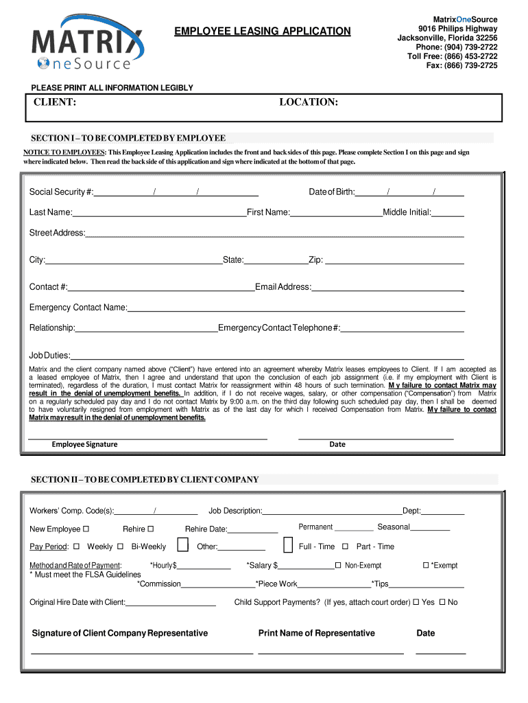 Convergence Employee LeasingJacksonville's Premier PEO  Form