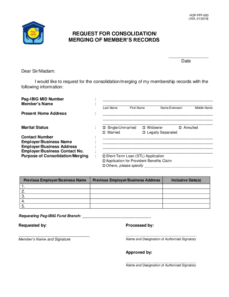 Request for Transfer of Member's Records and Loan CBE  Form