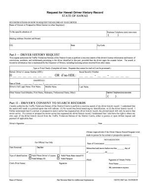 Hawaii Driver Record  Form