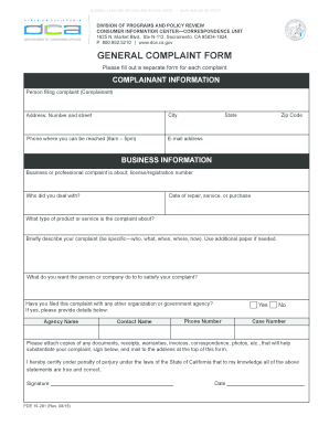 Consumer Complaint Disclosure California DCA CA Gov  Form
