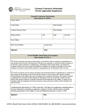 Licensed Contractor Declaration Permit Application Supplement  Form