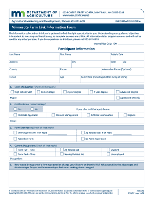 Get and Sign Minnesota Farm Link Information Form Participant Information the Information Collected on This Form is Gathered to Find the Righ