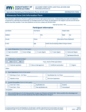 Minnesota Farm Link Information Form Participant Information the Information Collected on This Form is Gathered to Find the Righ