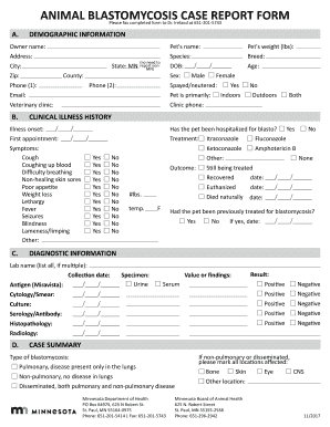  Animal Blastomycosis Case Report Form Minnesota Dept of Health Animal Blastomycosis Case Report Form to Submit to Minnesota Dept 2017