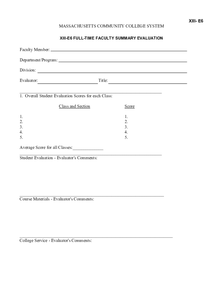 XIII E6 FULL TIME FACULTY SUMMARY EVALUATION  Form