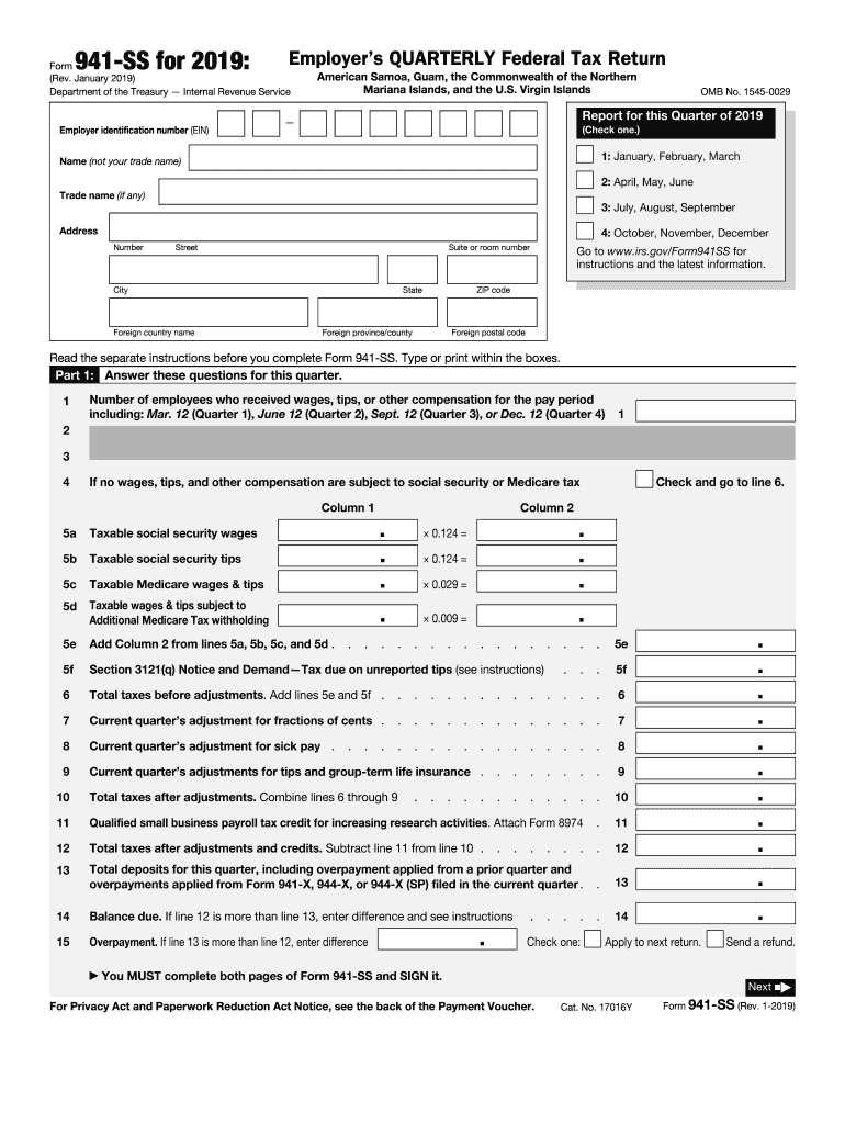 Dept of the Treasury Irs Form 941