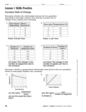 Lesson 1 Skills Practice Constant Rate of Change  Form